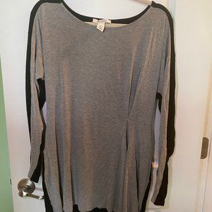 WHITE HOUSE BLACK MARKET TUNIC LIGHT-WEIGHT BLACK GRAY MEDIUM M LONG-SLEEVED
